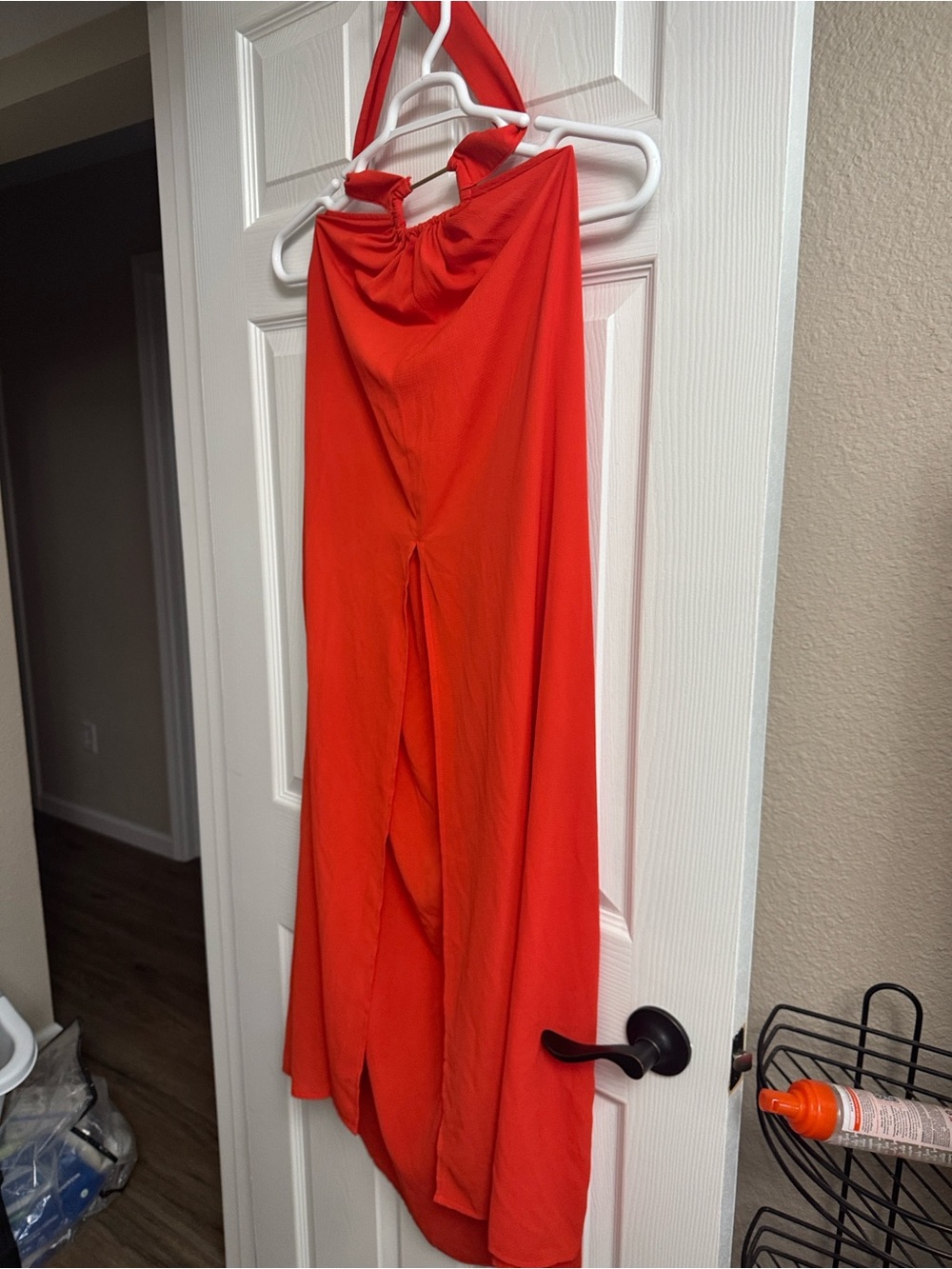 Red Halter Maxi  with Front Slit - Picture 4 of 4